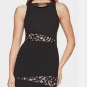 BCBG MAXAZRIA Black Dominique Lace Panel Black Crepe Gown